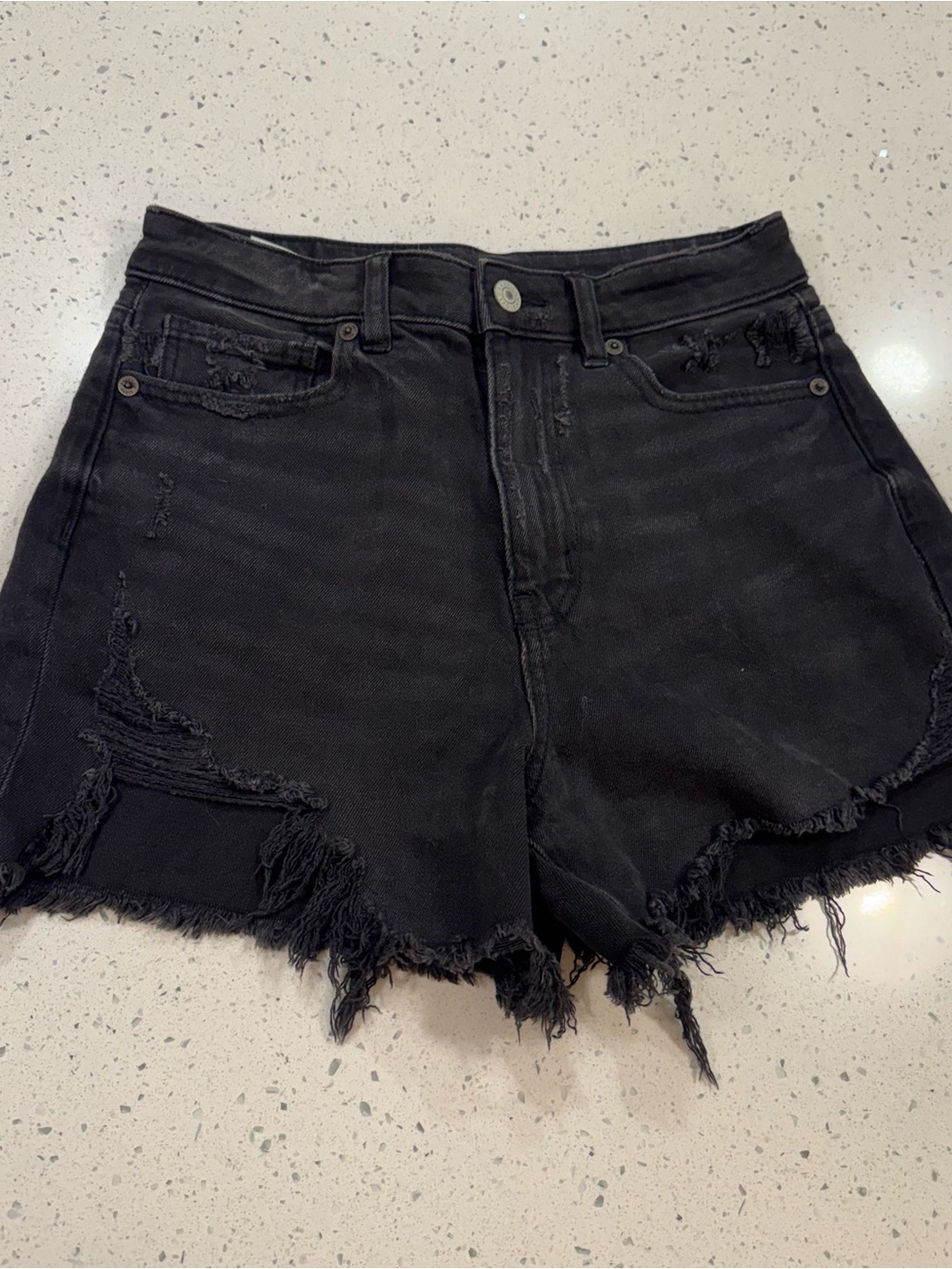 American Eagle Outfitters Black Distressed High-Rise Denim Shorts
